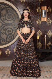 Black Printed Lehenga Set